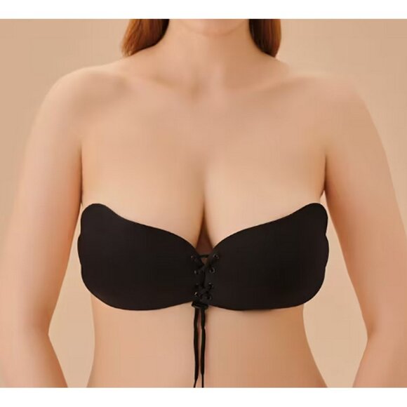 Black Push up Bra Self Adhesive Reusable Sticky Strapless cleavage enhancing - Picture 3 of 8